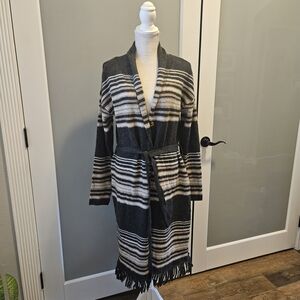 Striped Fringe Cardigan Sweater Size Medium
